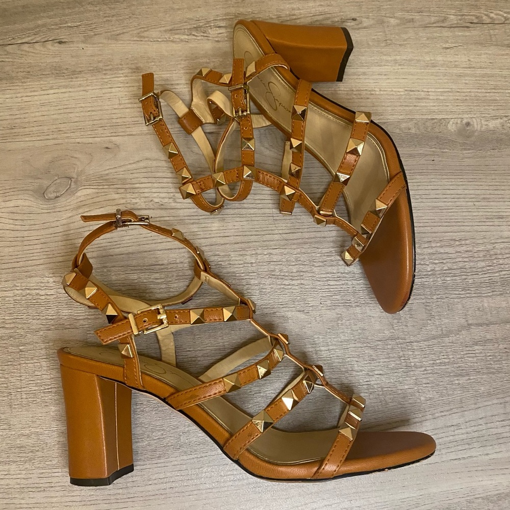 Brown + gold studded sandals - size 9